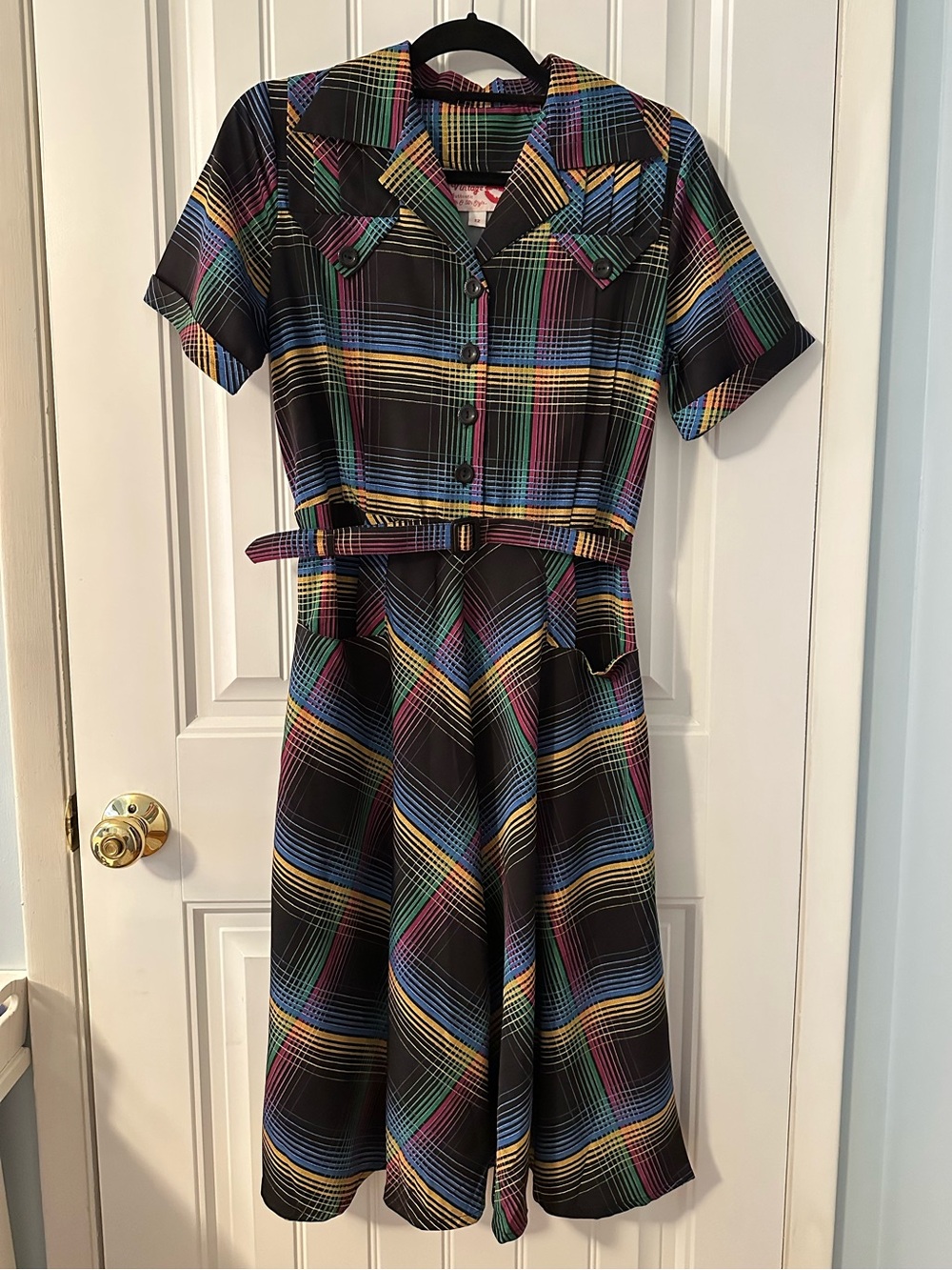Rock'n'Romance Vintage Polly Black Check Dress - Size 8 US
